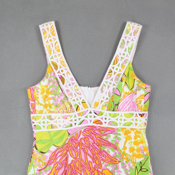 Trina Turk Secret Shift Dress Size 4‎ Floral Multi Color Print Flowers Lace - Picture 2 of 7